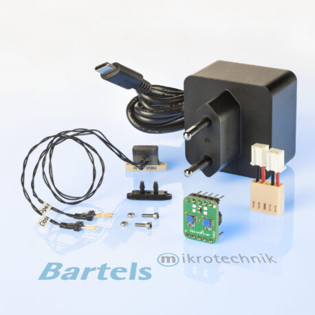 Picture of the Bistable valvebundle for microfluidic systems. Shown are the valve, valvedriver, power supply and all necessary connection cables.