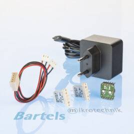 NC valvebundle for microfluidic systems. Picture of two Takasago valves, our mp-valvedriverT driver electronic, power supply and connection cable to the mp-Multiboard2.