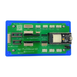 The mp-Multiboard2 fitted with an ESP32 microcontroller, connection ports for sensors valves, drivers and pumps.