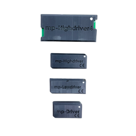 Top down picture of all four drivers: mp-driver, mp-lowdriver, mp-Highdriver, mp-Highdriver
