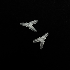 Two y shaped transparent hose connectors, used for 1,3mm tubing.