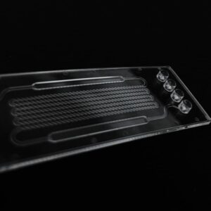 Pearl Chain Mixer Chip 658 by microfluidic ChipShop with passive mixing structure, made from PC.
